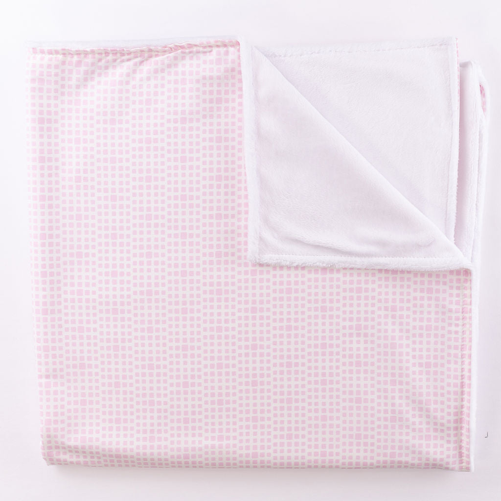 Tea Parties One Day - Baby Blanket - Pink Geometric Squares on Ivory - Olli+Lime
